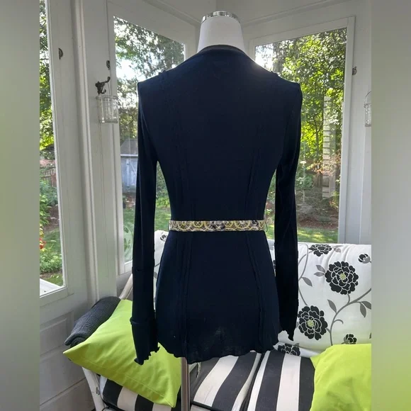 NWT: Anthropologie Tiny Brand Blue V Neck Cardigan with Lace Detail - Picture 2 of 7